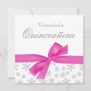 Silver Snöflingor Rosa Bow Quinceanera-inbjudan Inbjudningar