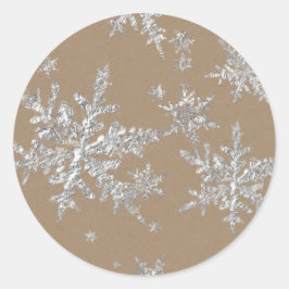 Silver Snöflingor Rustic Kraft Brown Runt Klistermärke