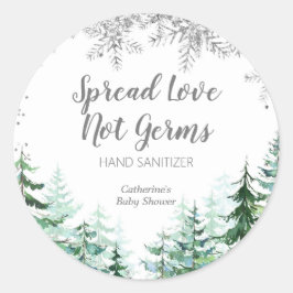 Silver snöflingor skogsetikett Hand Sanitizers Runt Klistermärke