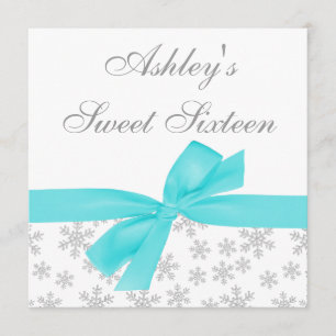 Silver Snöflingor Teal Bow Sweet 16 inbjudningar