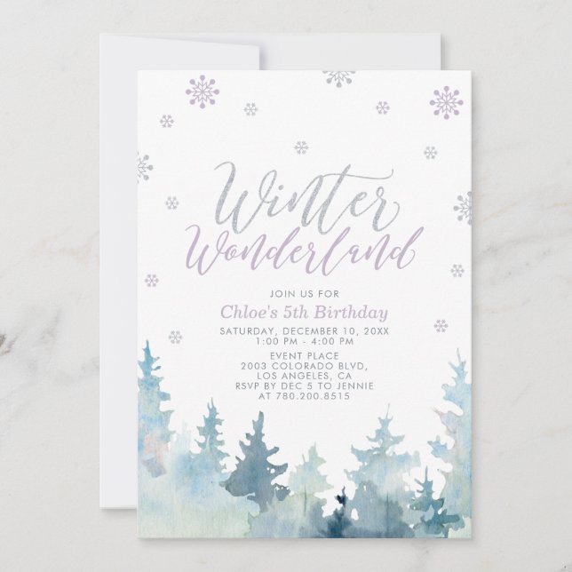 Silver Snöflingor Vinter Värld 5-årsdag Inbjudningar (Framsida)