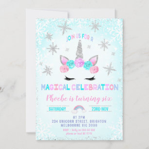 Silver Snöflingor Winter Unicorn Ansikte Inbjudningar