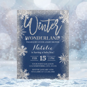Silver Snöflingor Winter Wonderland Baby Shower Inbjudningar