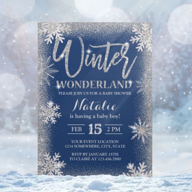 Silver Snöflingor Winter Wonderland Baby Shower Inbjudningar (Skapare uppladdad)