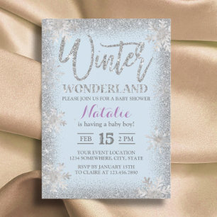 Silver Snöflingor Winter Wonderland Baby Shower Inbjudningar