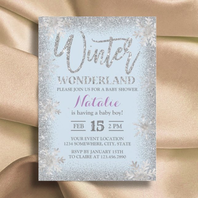 Silver Snöflingor Winter Wonderland Baby Shower Inbjudningar (Skapare uppladdad)