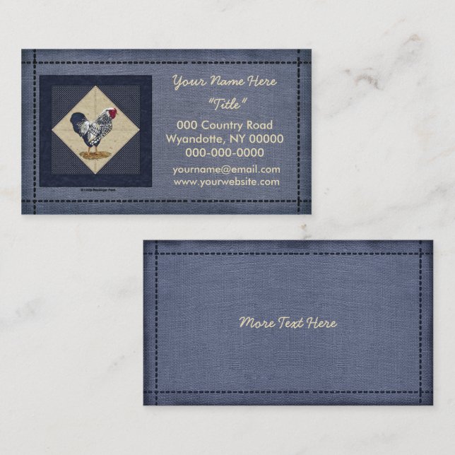 Silver snörd åt Wyandotte tuppDenim Visitkort (Fram/baksida)