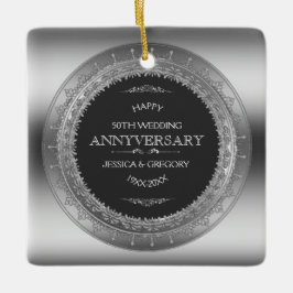 Silver Snöre & Black 25:e Bröllop-årsdagen Julgransprydnad Keramik