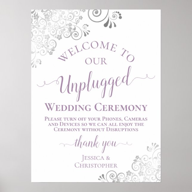 Silver Snöre Lavender Unplugged Bröllop Ceremony Poster (Framsidan)