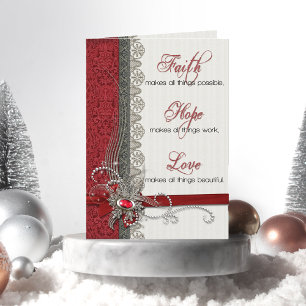 Silver Snöre och Vintage Red Damask Helgkort
