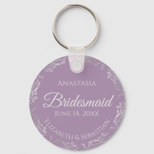 Silver Snöre om Lavender Bridesmaid Bröllop Nyckelring