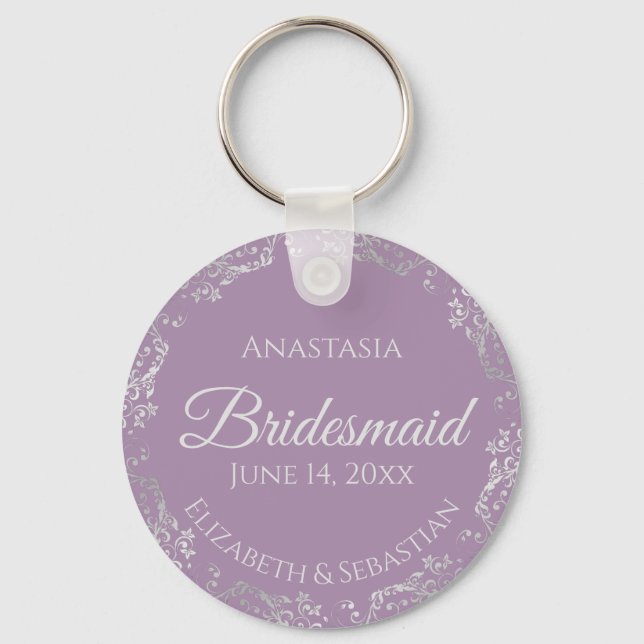 Silver Snöre om Lavender Bridesmaid Bröllop Nyckelring (Framsida)