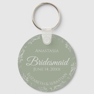 Silver Snöre om Sage Grönt Bridesmaid Bröllop Nyckelring