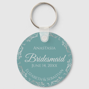 Silver Snöre om Teal Elegant Bridesmaid Bröllop Nyckelring
