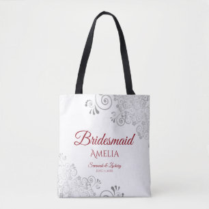 Silver Snöre Red & White Bridesmaid Bröllop Tygkasse