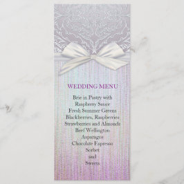 Silver Snöre Ribbon Lavender Pastel Bröllop Menu Meny