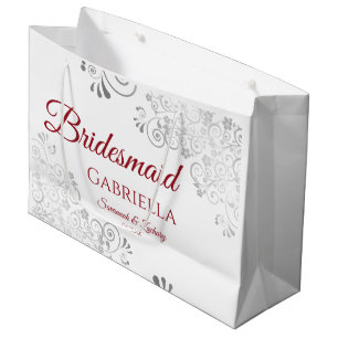 Silver Snöre Röd på vit Bridesmaid Bröllop