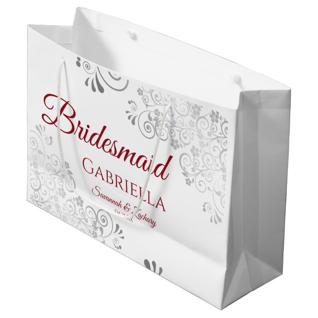 Silver Snöre Röd på vit Bridesmaid Bröllop (Framsidan Vinklad)