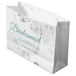 Silver Snöre Teal on White Bridesmaid Bröllop