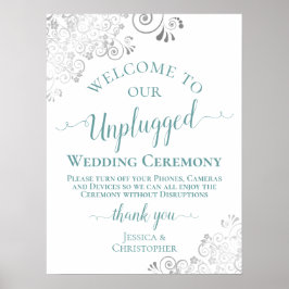 Silver Snöre Teal Unplugged Bröllop Ceremony White Poster