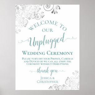 Silver Snöre Teal Unplugged Bröllop Ceremony White Poster