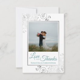 Silver Snöre Teal & White Kärlek & Tack Bröllop