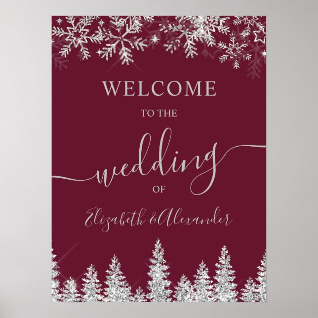 Silver snow pine red Christmas winter wedding Poster (Framsidan)
