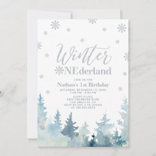 Silver Snow Vinter ONEderland 1-års födelsedagsfes Inbjudningar