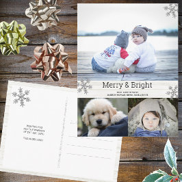 Silver Snowflake 3 Photo Collage Helgdag Vykort