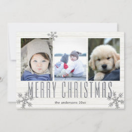 Silver Snowflake 3 Photo Collage Merry Julkort