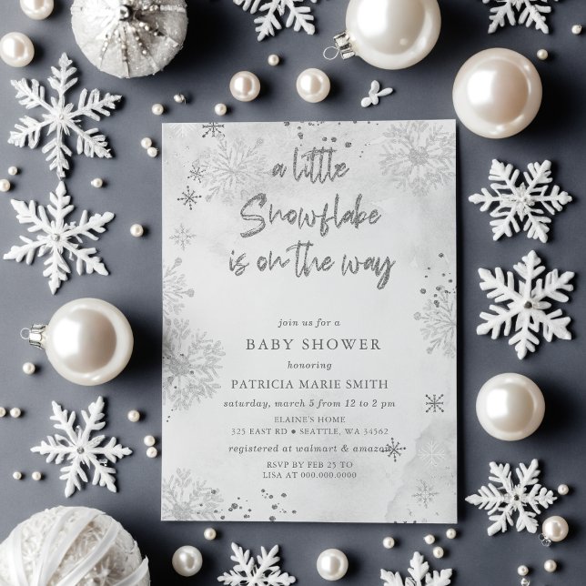 Silver Snowflake är på väg Vinter Baby Shower Inbjudningar (Silver Snowflake is on the way Winter Baby Shower Invitation)