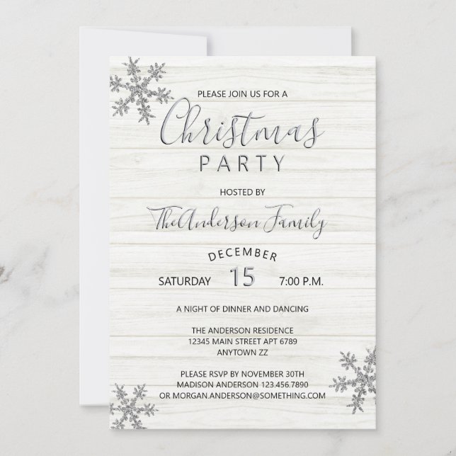 Silver Snowflake Chic Modern jul Party (Framsida)