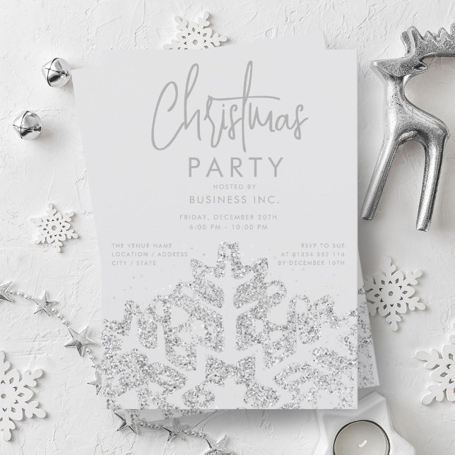 Silver Snowflake Corporate jul Party Inbjudningar (Silver Snowflake Corporate Christmas Party Invitation)