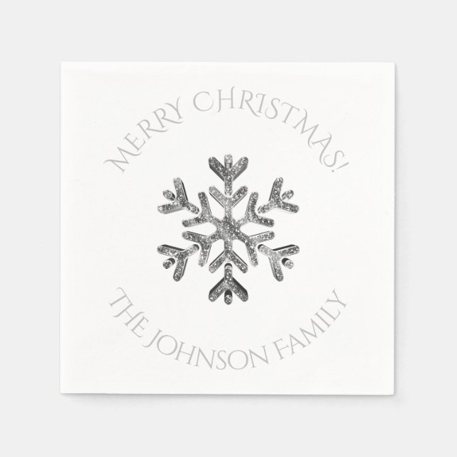 Silver Snowflake Elegant Chic jul Party Pappersservett (Framsidan)