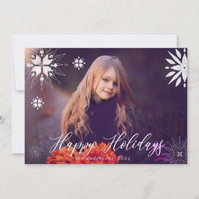 Silver Snowflake Gnistra Photo Helgdag Card Julkort (Framsida)