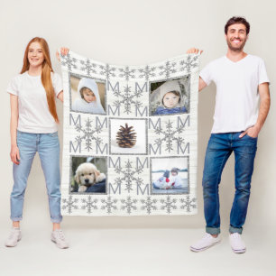 Silver Snowflake Monogram 5-foto som tillval Fleecefilt