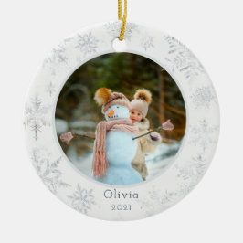 Silver Snowflake Photo Ceramic Ornament