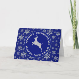 Silver Snowflake Reindeer Blue-jul Helgkort