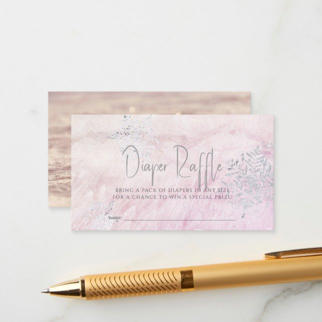 Silver Snowflake Rosa Diaper Raffle Biljett Tilläggskort (Fram/Back In Situ)