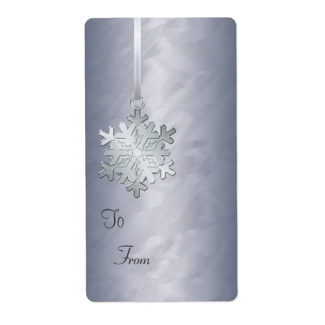 Silver Snowflake Silver Foil Gift Märkre Label Fraktsedel (Framsidan)