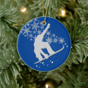 Silver Snowflake Snowboarder Personlig Julgransprydnad Keramik