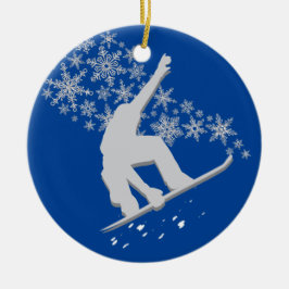Silver Snowflake Snowboarder Personlig Julgransprydnad Keramik