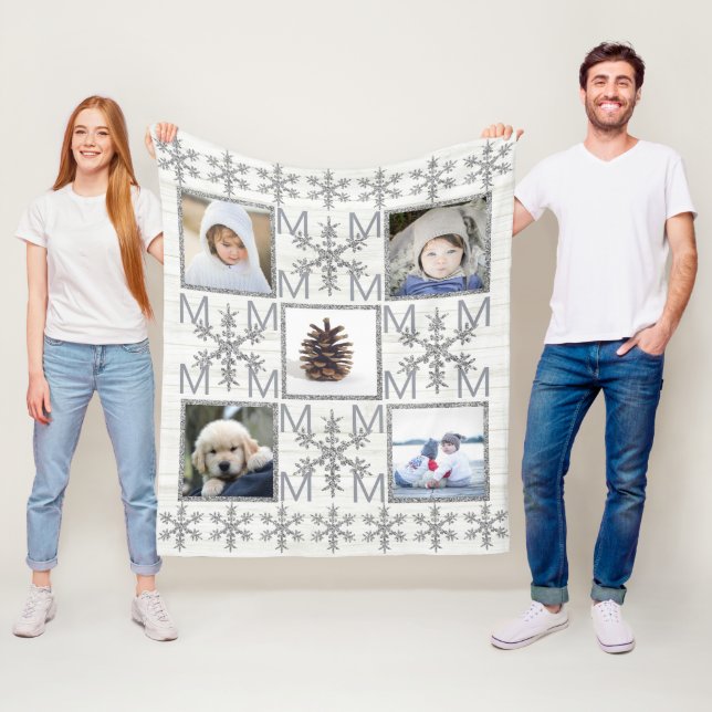 Silver Snowflake (tillval) Monogram 5-foto Fleecefilt (På plats)
