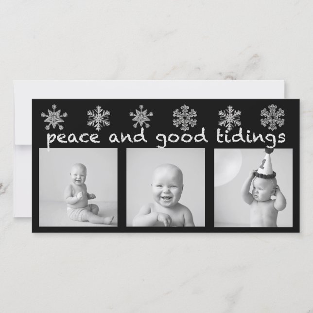 Silver Snowflake Tre foto-Helgdag Julkort (Framsida)