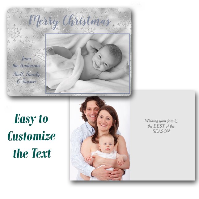 Silver Snowflake Two Photo Template jul Julkort (Skapare uppladdad)
