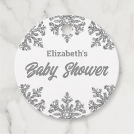 Silver Snowflake Winter Baby Shower Gåvor Etiketter