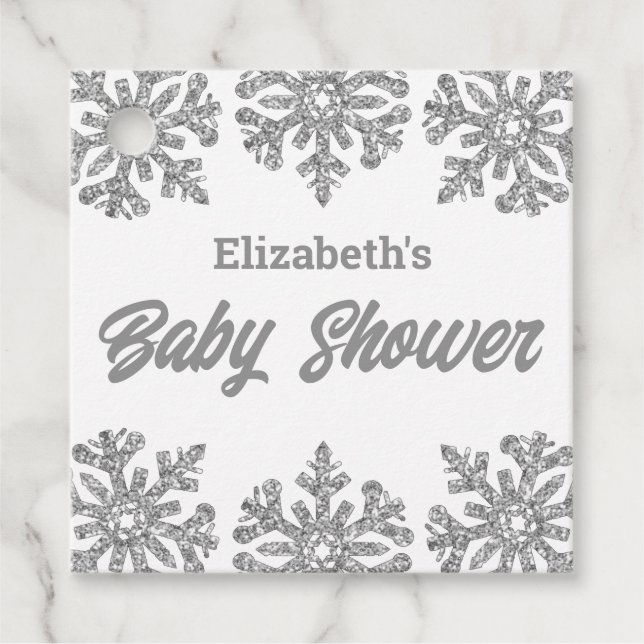 Silver Snowflake Winter Baby Shower Gåvor Etiketter (Framsida)