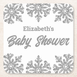 Silver Snowflake Winter Baby Shower Underlägg Papper Kvadrat