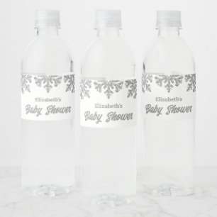Silver Snowflake Winter Baby Shower Vattenflaskor Etikett