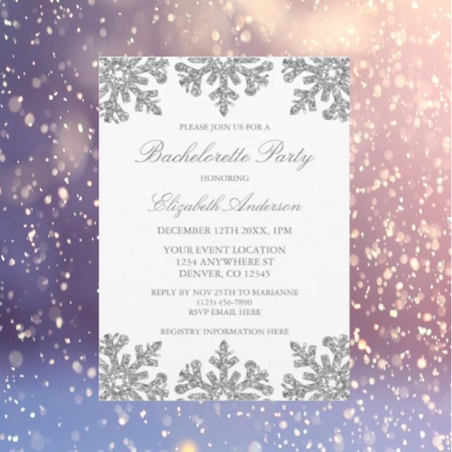 Silver Snowflake Winter Bachelorette Party Inbjudningar (Skapare uppladdad)